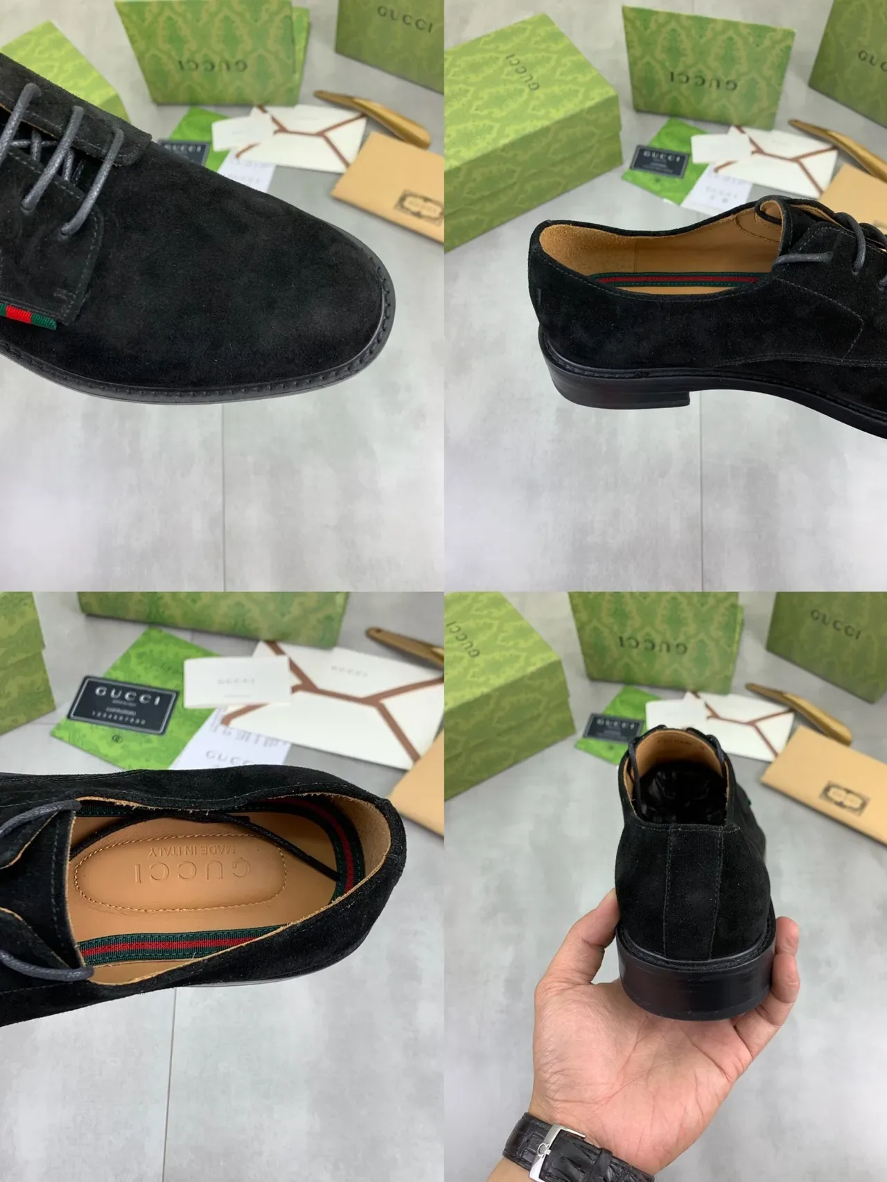 Gucci Black Suede Web Stripe Oxford Shoes 2