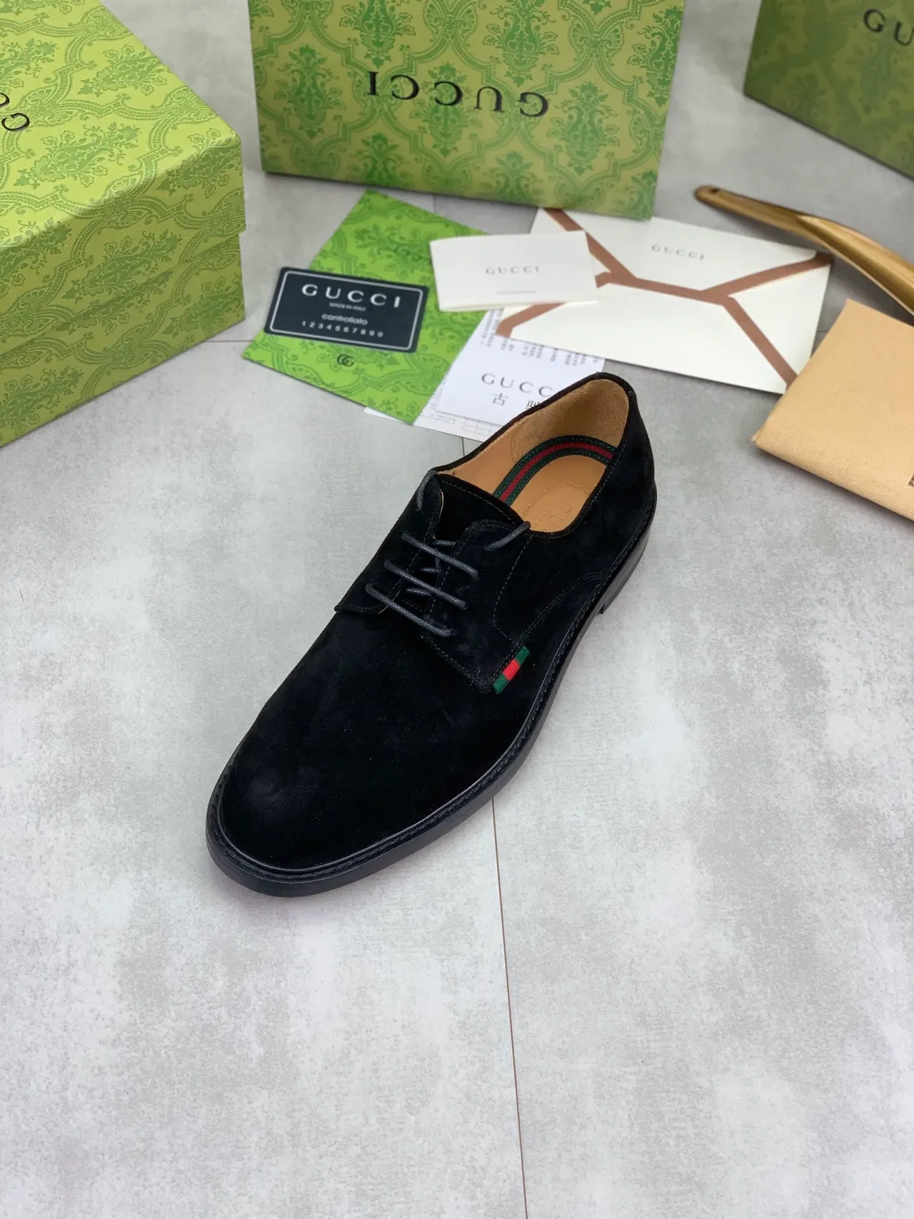 Gucci Black Suede Web Stripe Oxford Shoes 4
