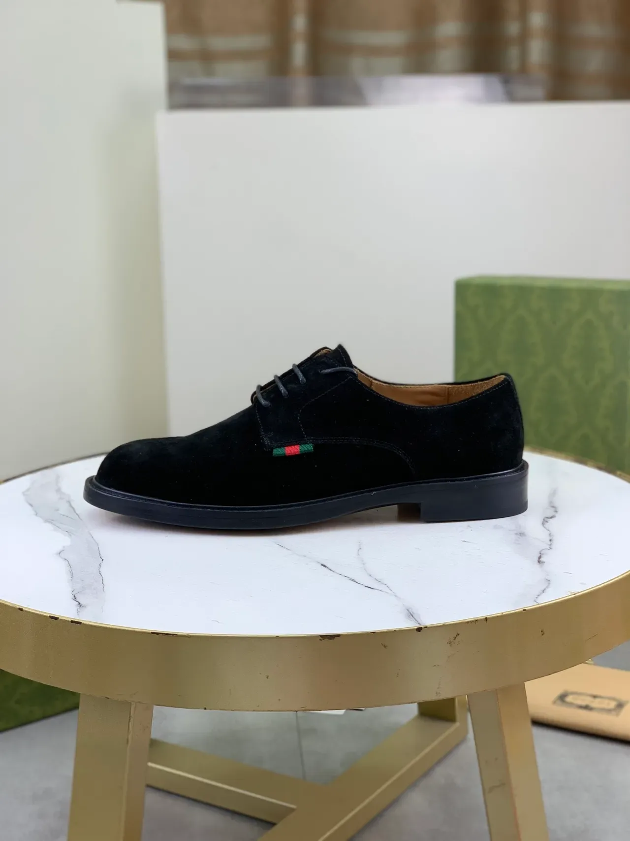 Gucci Black Suede Web Stripe Oxford Shoes 6