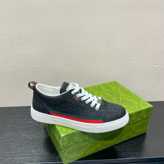 Gucci Black White Monogram Canvas Web Stripe Accent Lifestyle Sneakers