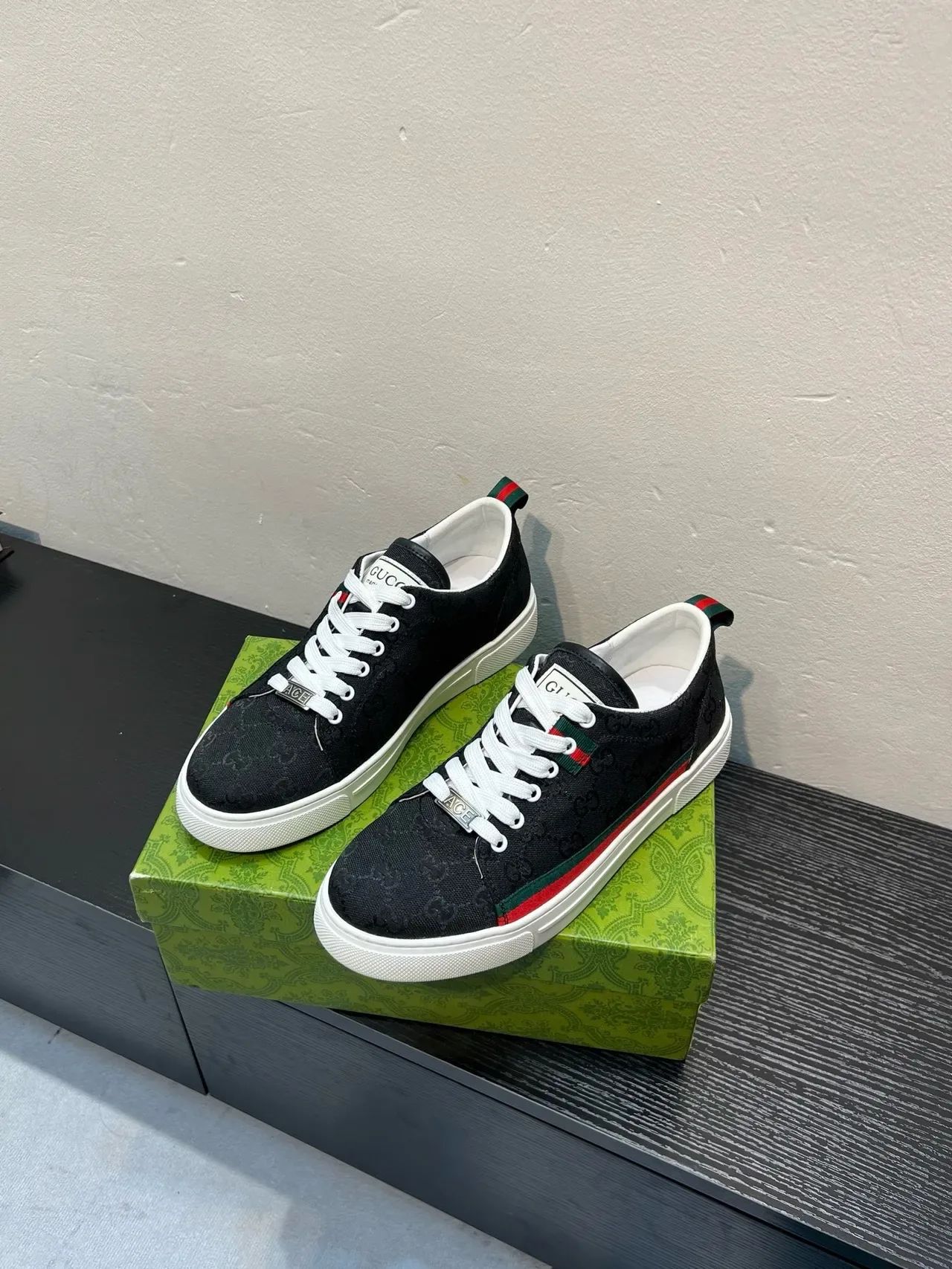 Gucci Black White Monogram Canvas Web Stripe Accent Lifestyle Sneakers 3