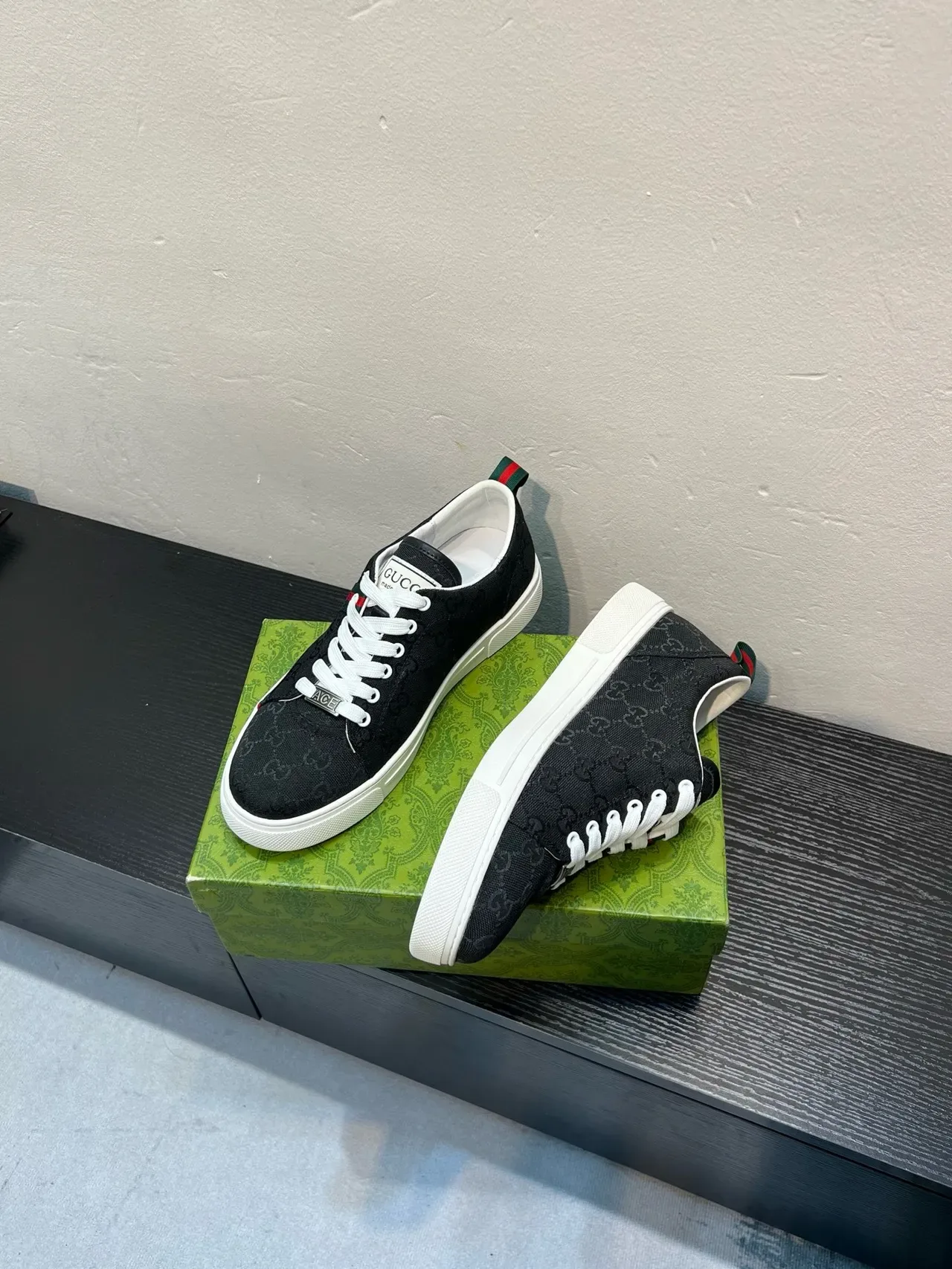 Gucci Black White Monogram Canvas Web Stripe Accent Lifestyle Sneakers 4
