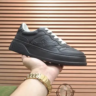 Gucci Black White Platform Sole Perforated Leather Lifestyle Sneakers
