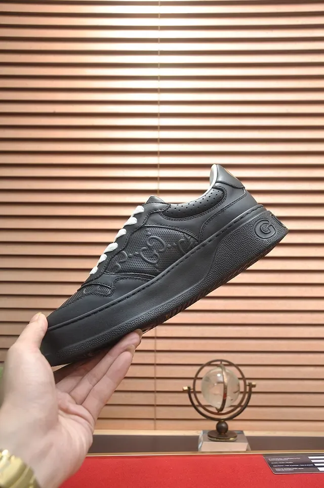Gucci Black White Platform Sole Perforated Leather Lifestyle Sneakers 5