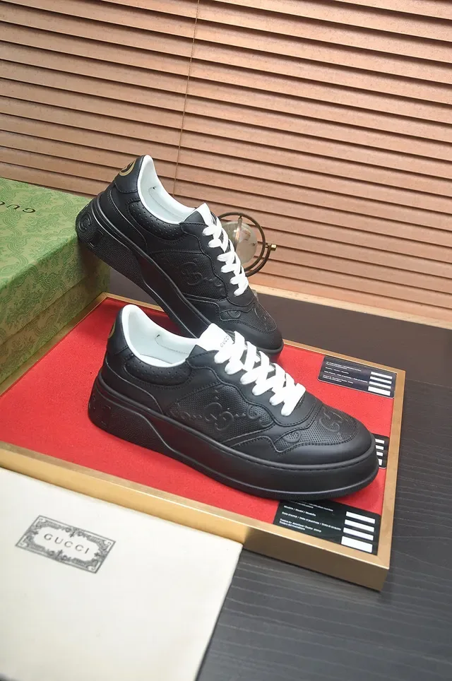 Gucci Black White Platform Sole Perforated Leather Lifestyle Sneakers 6