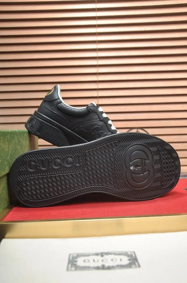 Gucci Black White Platform Sole Perforated Leather Lifestyle Sneakers 7
