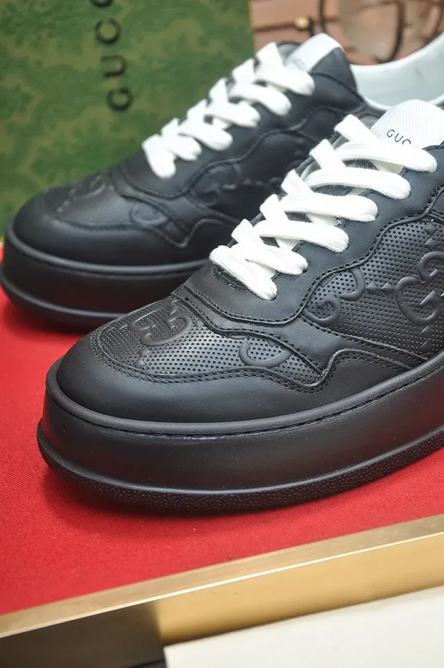 Gucci Black White Platform Sole Perforated Leather Lifestyle Sneakers 8