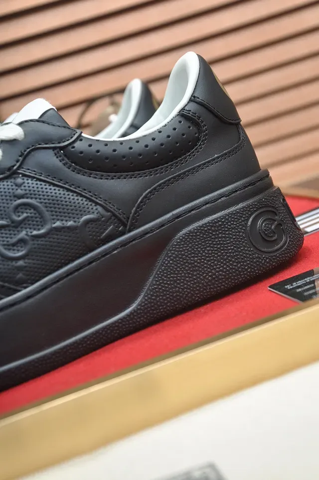 Gucci Black White Platform Sole Perforated Leather Lifestyle Sneakers 9