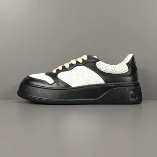 Gucci Black White Platform Sole Perforated Leather Lifestyle Sneakers