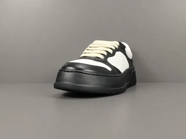 Gucci Black White Platform Sole Perforated Leather Lifestyle Sneakers 2