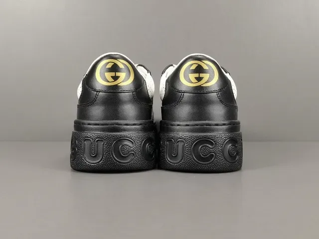 Gucci Black White Platform Sole Perforated Leather Lifestyle Sneakers 4