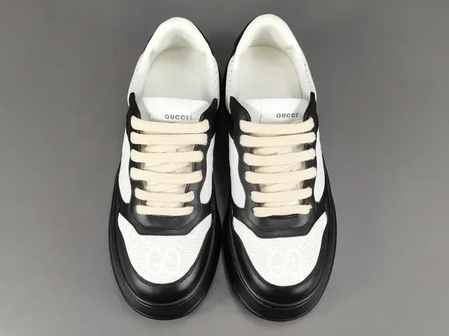Gucci Black White Platform Sole Perforated Leather Lifestyle Sneakers 6