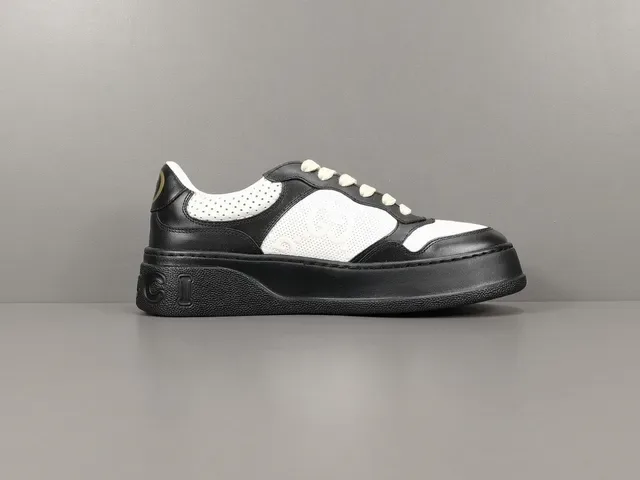 Gucci Black White Platform Sole Perforated Leather Lifestyle Sneakers 8