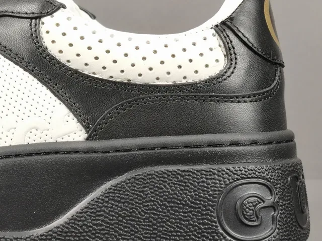 Gucci Black White Platform Sole Perforated Leather Lifestyle Sneakers 10