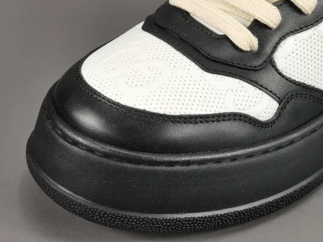 Gucci Black White Platform Sole Perforated Leather Lifestyle Sneakers 12