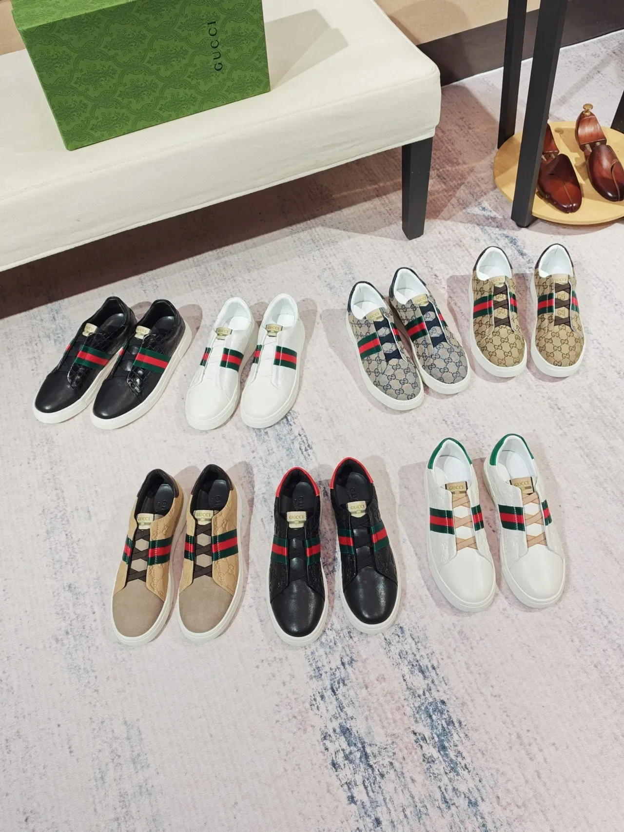 Gucci Black White Slip-On Croc-Embossed Leather Lifestyle Sneakers 2