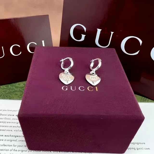 Gucci Blind for Love Gold Silver Heart-Shaped Dangle Earrings 6
