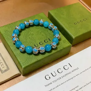 Gucci Blue Silver Beaded Enamel GG Motif Bracelet