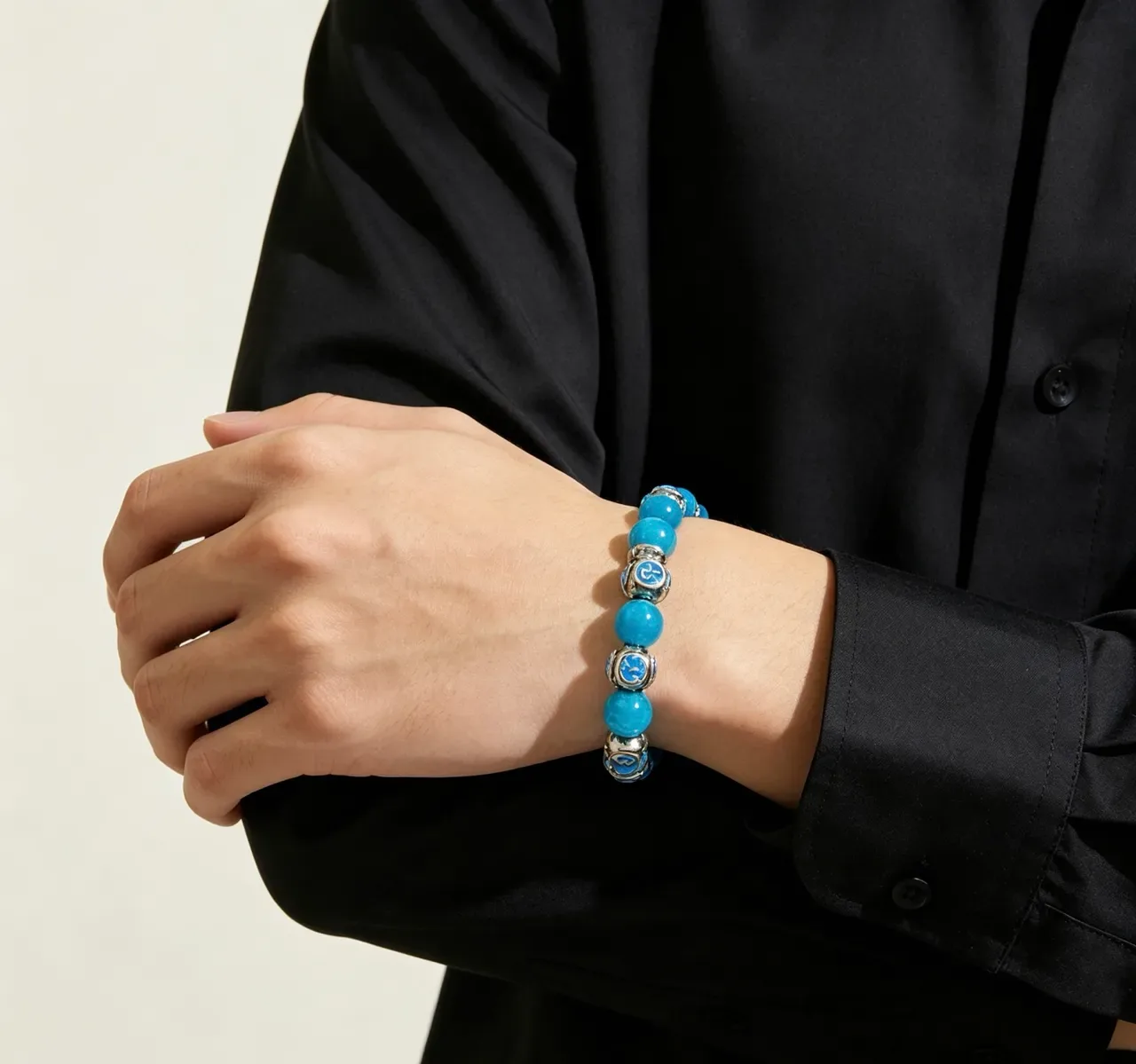 Gucci Blue Silver Beaded Enamel GG Motif Bracelet 2