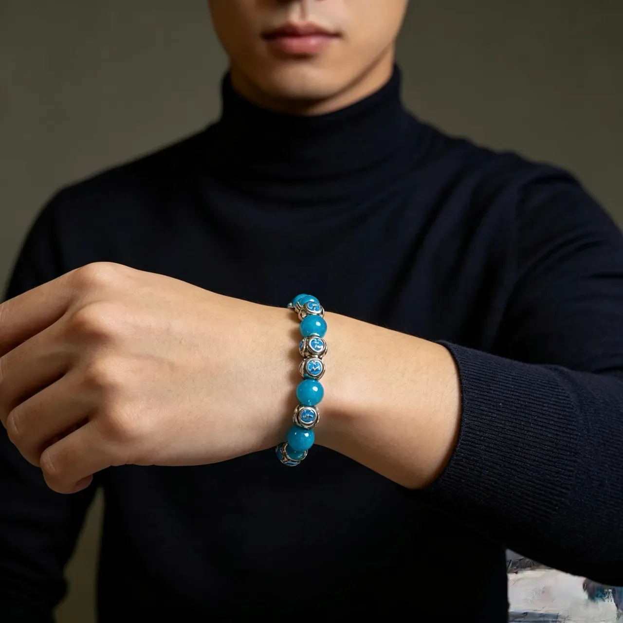 Gucci Blue Silver Beaded Enamel GG Motif Bracelet 6