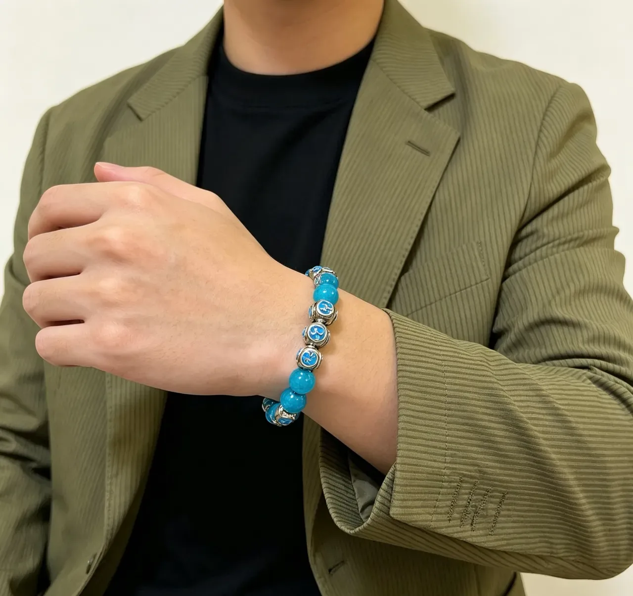 Gucci Blue Silver Beaded Enamel GG Motif Bracelet 8