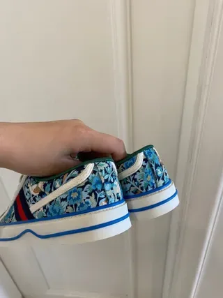 Gucci Blue White Floral-Print Canvas Low-Top Lace-Up Lifestyle Sneakers 5