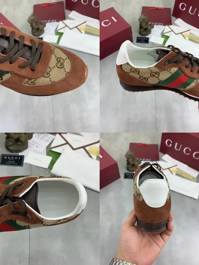 Gucci Brown Beige Suede And GG Canvas Upper Red-Green Web Stripe Lifestyle Sneakers 2