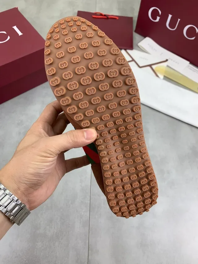 Gucci Brown Beige Suede And GG Canvas Upper Red-Green Web Stripe Lifestyle Sneakers 3
