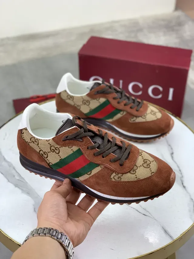 Gucci Brown Beige Suede And GG Canvas Upper Red-Green Web Stripe Lifestyle Sneakers 4