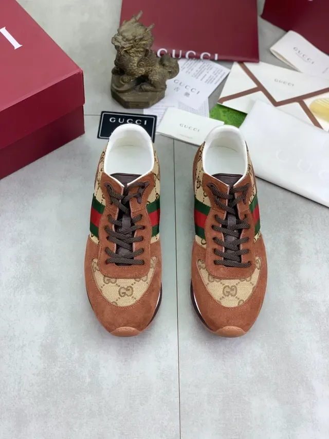 Gucci Brown Beige Suede And GG Canvas Upper Red-Green Web Stripe Lifestyle Sneakers 5