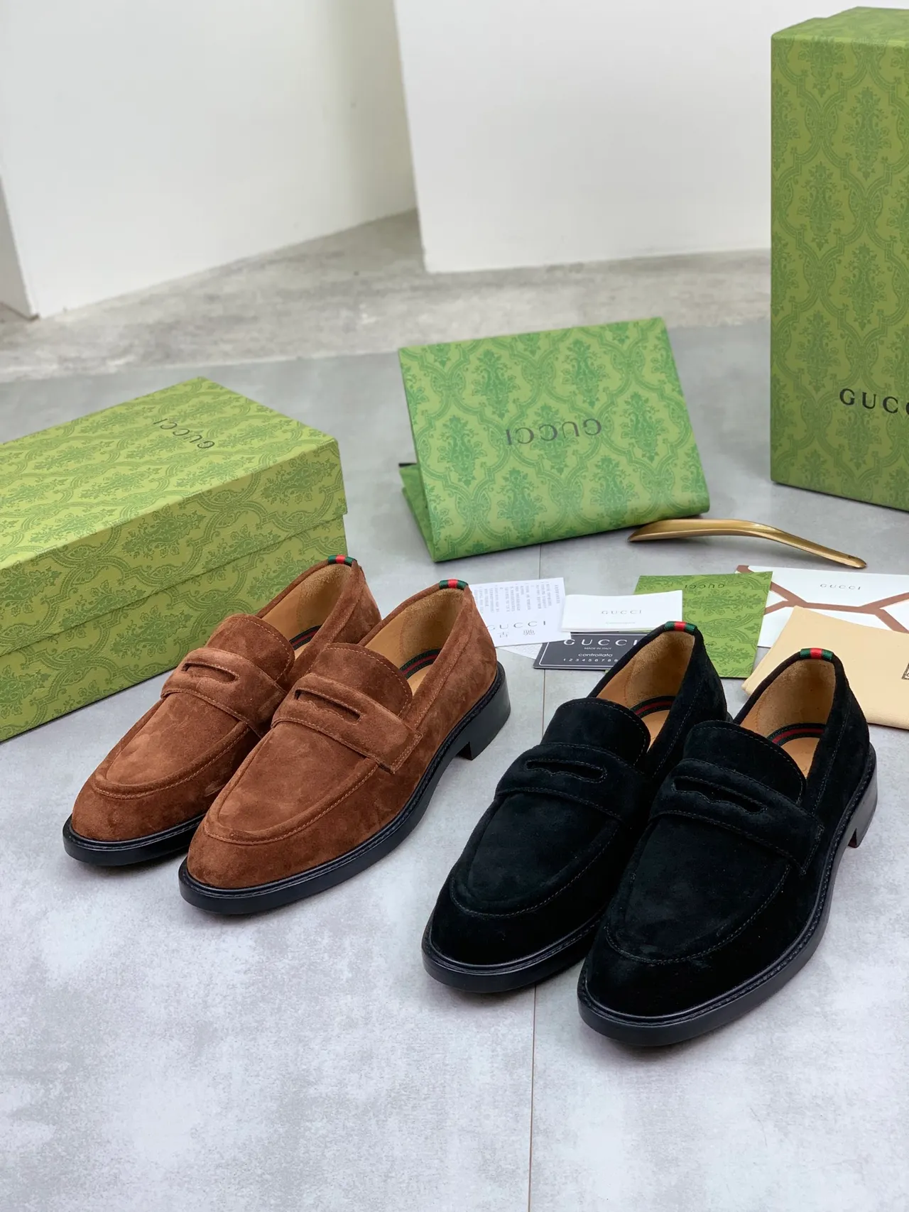 Gucci Brown Black Suede Penny Loafer 2