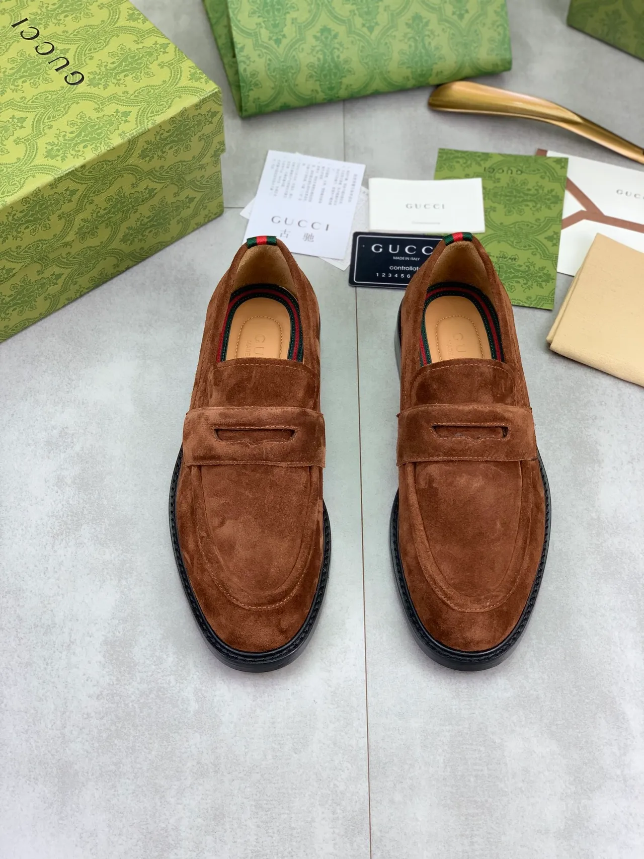 Gucci Brown Black Suede Penny Loafer 5
