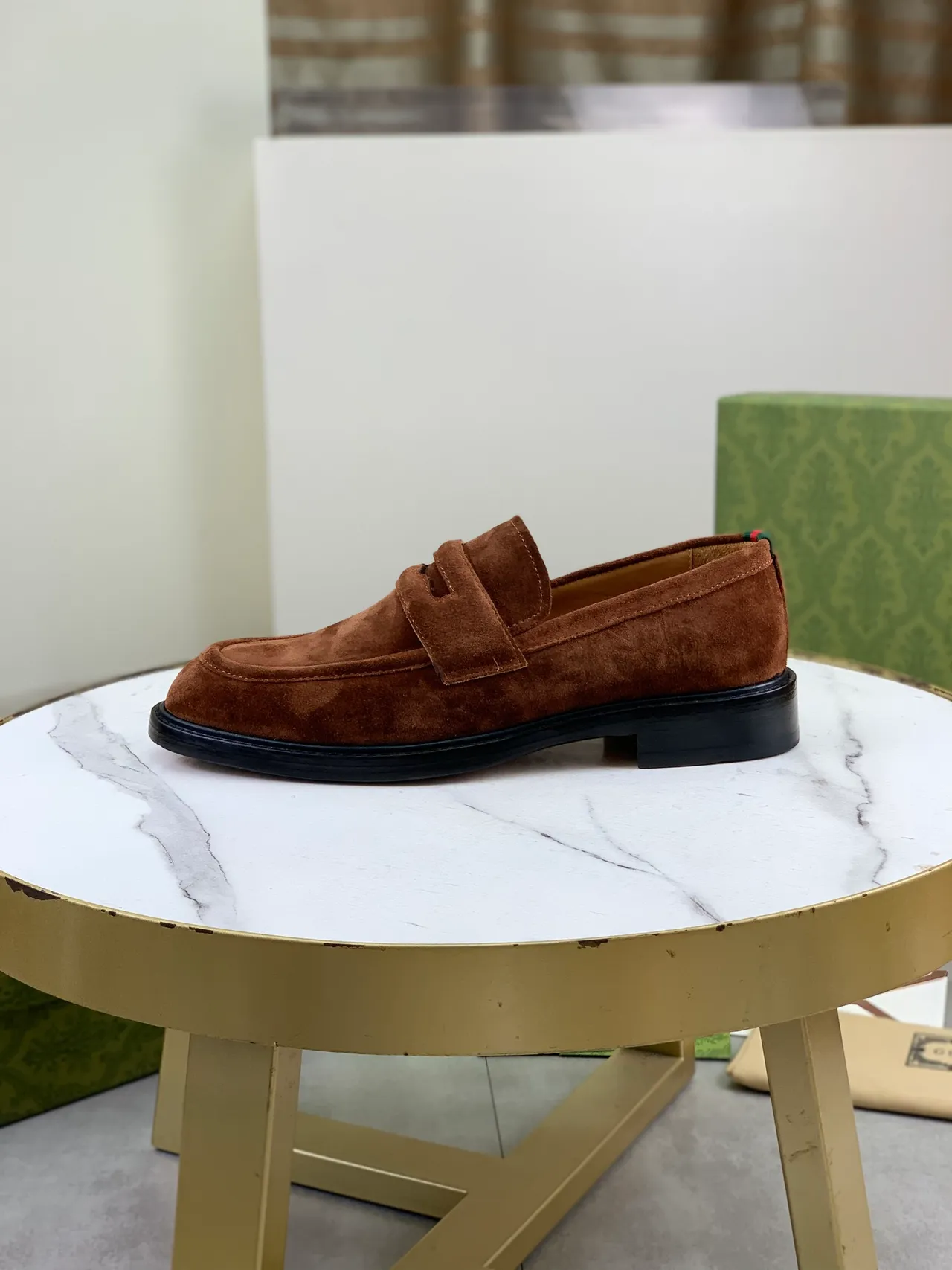Gucci Brown Black Suede Penny Loafer 6