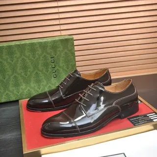 Gucci Brown Patent Leather Cap-Toe Oxford Shoes