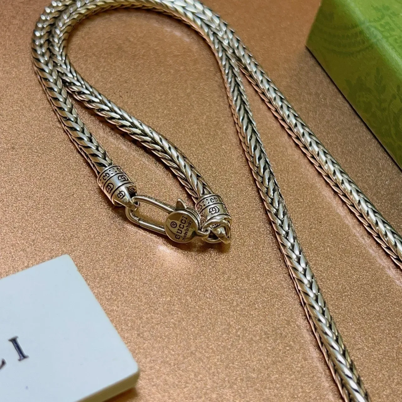 Gucci Claw-Set Turquoise Sphere Braided Chain Necklace 4
