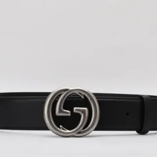 Gucci Double G Belt Black Pebbled Leather Belt