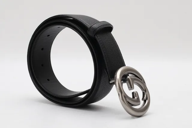 Cinto Gucci Double G de couro preto peletizado 5