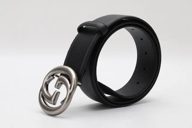 Cinto Gucci Double G de couro preto peletizado 7