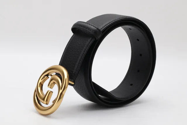 Cinto Gucci Double G de couro preto peletizado 14