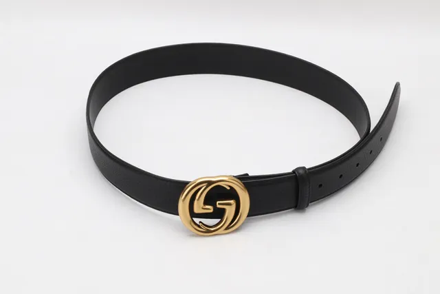 Cinto Gucci Double G de couro preto peletizado 15