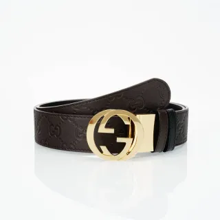 Gucci Double G বাদামী সোনালি এমবসড GG Monogram Interlocking বাকেল চামড়ার বেল্ট