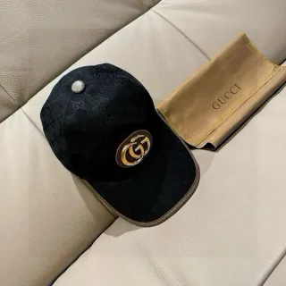 Gucci Double G Emblem Black GG Monogram Baseball Cap