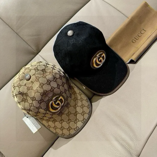 Gucci Double G Emblem Black GG Monogram Baseball Cap 2