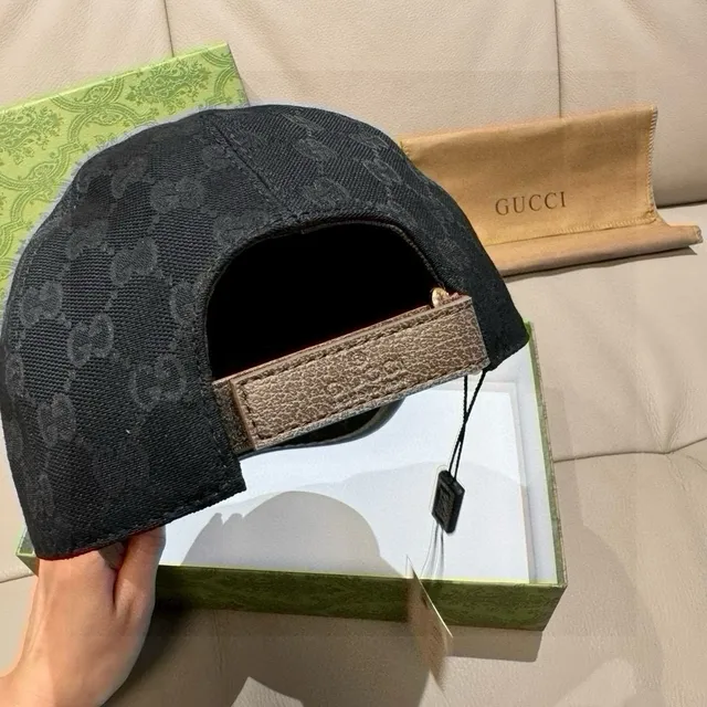 Gucci Double G Emblem Black GG Monogram Baseball Cap 4
