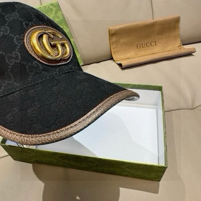 Gucci Double G Emblem Black GG Monogram Baseball Cap 5
