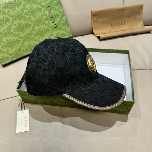 Gucci Double G Emblem Black GG Monogram Baseball Cap 6
