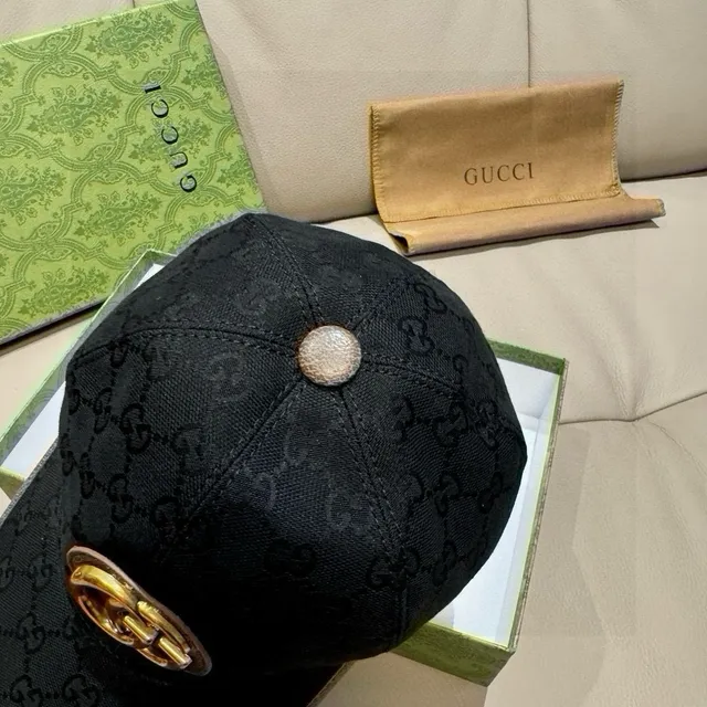 Gucci Double G Emblem Black GG Monogram Baseball Cap 7