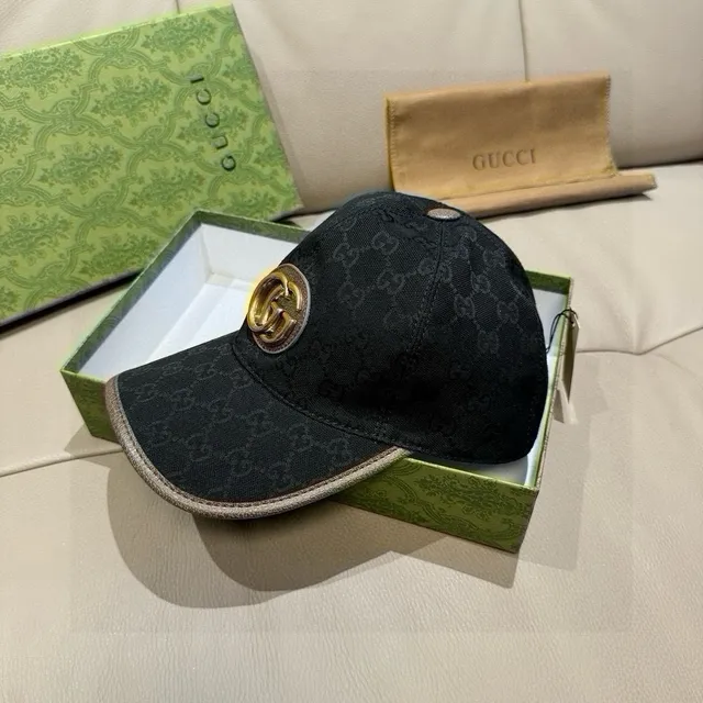 Gucci Double G Emblem Black GG Monogram Baseball Cap 8