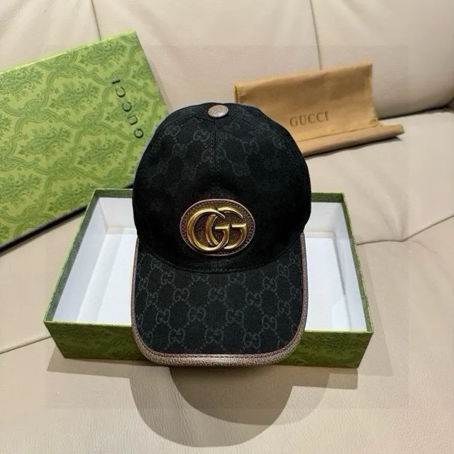 Gucci Double G Emblem Black GG Monogram Baseball Cap 9