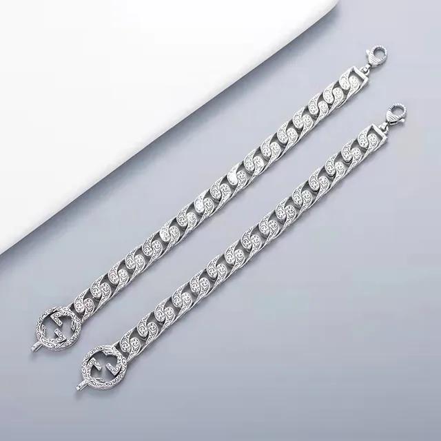 Gucci Double G Engraved Curb-Link Silver Bracelet 2